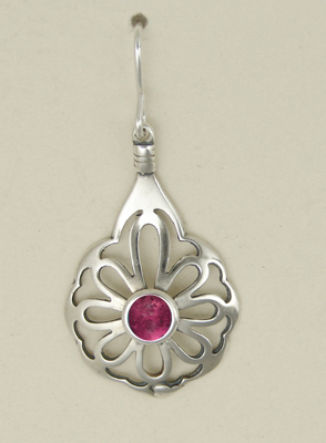 Sterling Silver Drop Dangle Flower Earrings With Pink Tourmaline